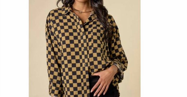 Checkered Long Sleeve Shirt - Taupe And Black