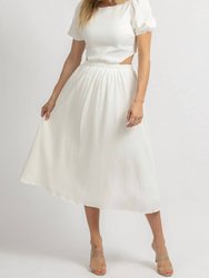 Puff Sleeve Waist Cutout Midi Dress