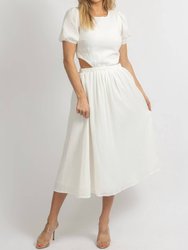 Puff Sleeve Waist Cutout Midi Dress - Ivory