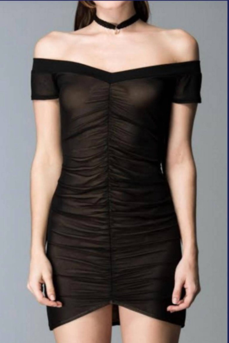 Ruched Mini Dress - Black - Black