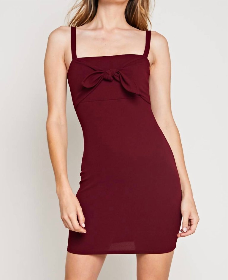 Tie Front Mini Dress - Burgundy