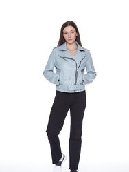 Classic Moto UNreal Leather Jacket In Dusty Blue