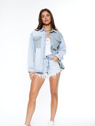 Denim Mix Unreal Leather Shacket In Maui & Dusty Blue
