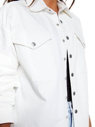 Denim Mix Unreal Leather Shacket In White & White