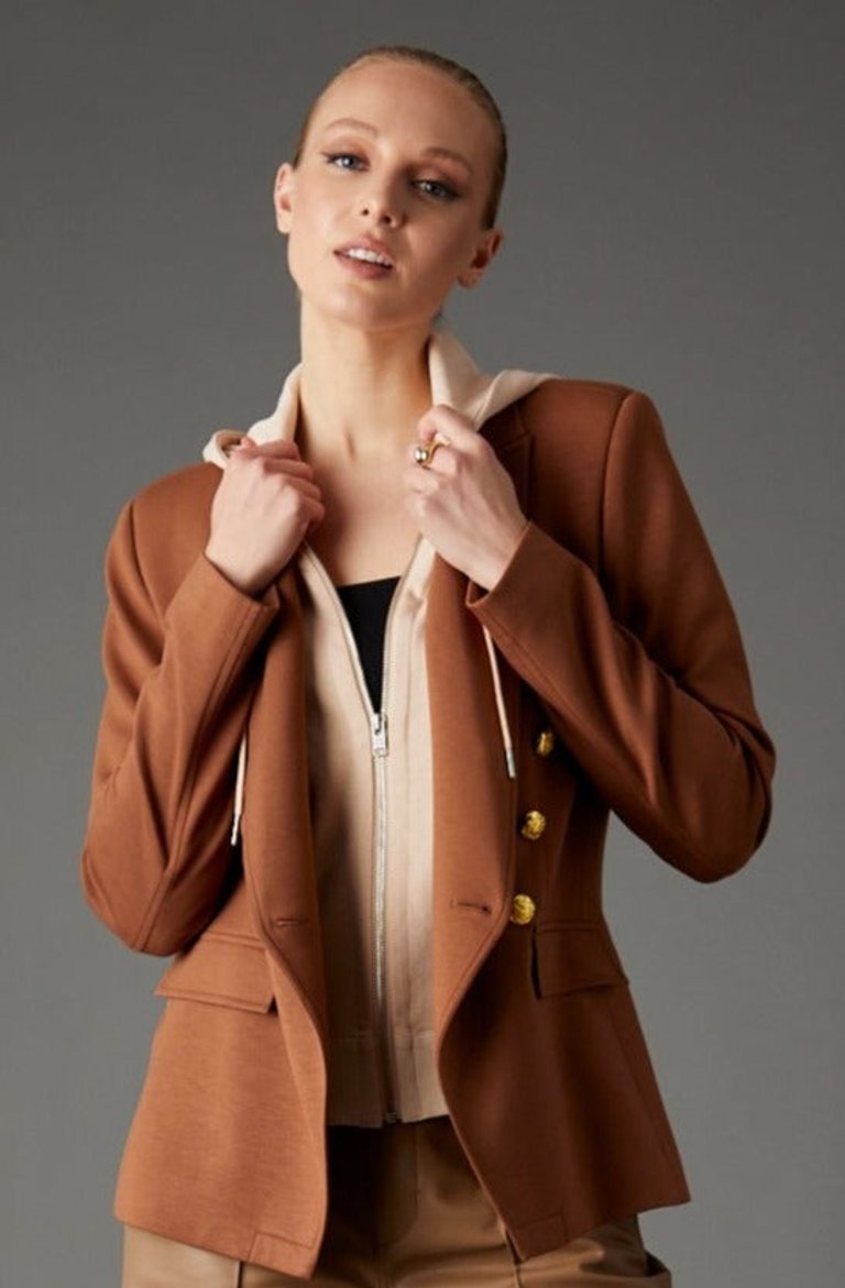 Helen Double Breasted Blazer In Toffee & Tan - Toffee & Tan