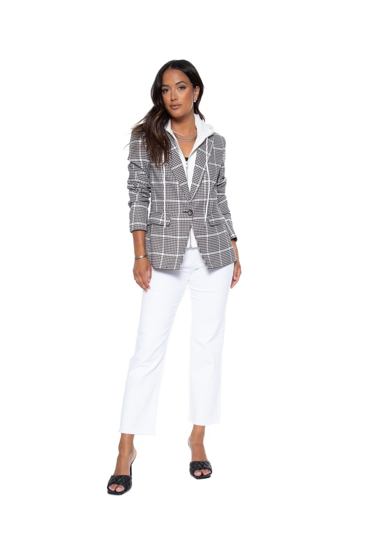 Hooded Helen Blazer In Houndstooth And White - Houndstooth/White