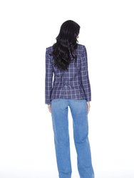 Hooded Helen Blazer In Navy Plaid And Heather Cement