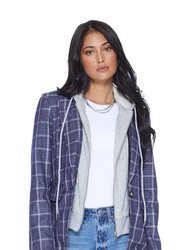 Hooded Helen Blazer In Navy Plaid And Heather Cement - Navy Plaid/Heather Cement