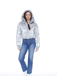In The Mix Denim Shiny Puffer In Silver