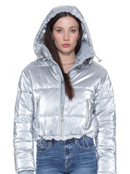 In The Mix Denim Shiny Puffer In Silver - Silver
