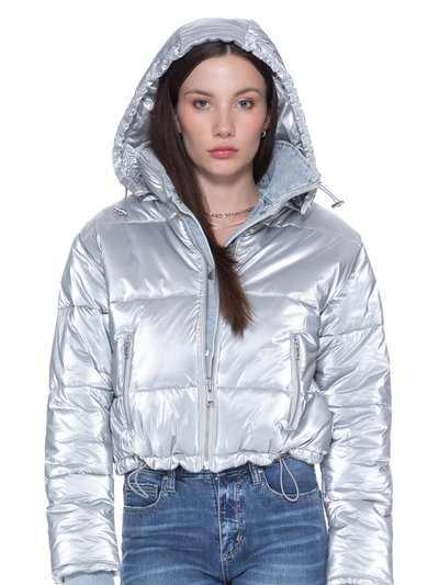 Blue Revival In The Mix Denim Shiny Puffer In Silver product