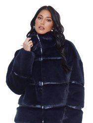 Mob Wife UnReal Leather Fur Jacket In Navy - Navy