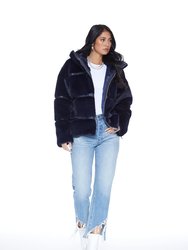 Mob Wife UnReal Leather Fur Jacket In Navy