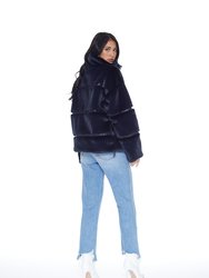 Mob Wife UnReal Leather Fur Jacket In Navy