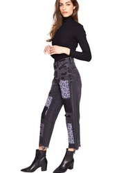 Paisley Patchwork Straight Jeans In Black Stone