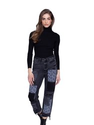 Paisley Patchwork Straight Jeans In Black Stone