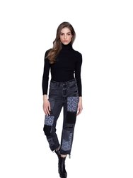 Paisley Patchwork Straight Jeans In Black Stone - Black Stone