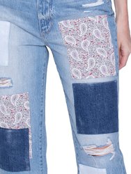 Paisley Patchwork Straight Jeans In Miami