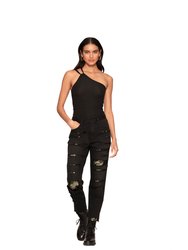 Piper Tearing It Up High Rise Straight Jean - Black/Camo