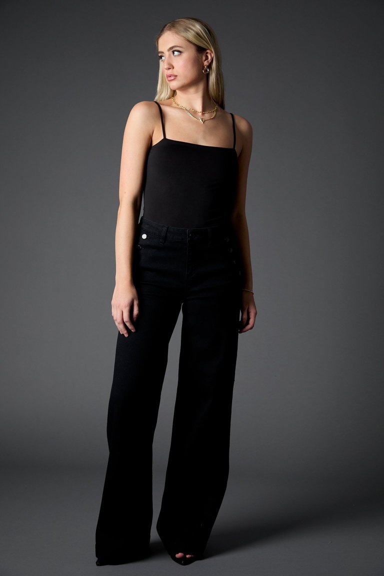 Selena Recycled Wide Leg Trouser In Black - Black Rinse