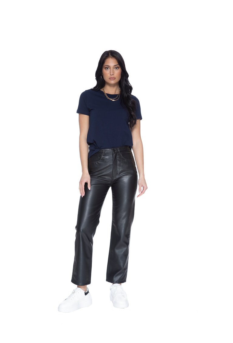 Unreal Leather Straight Leg Pant In Black - Black