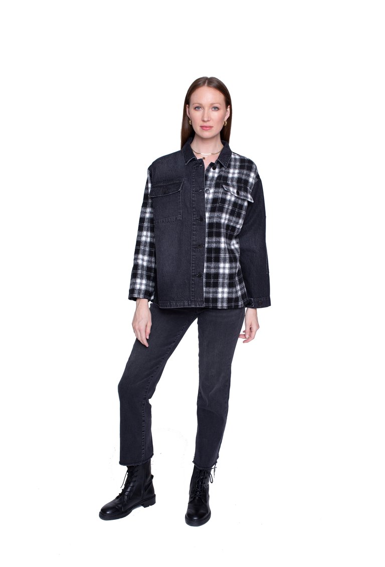 Your Ex Boyfriends Plaid Shacket In Black Stone & Black - Black Stone/Black