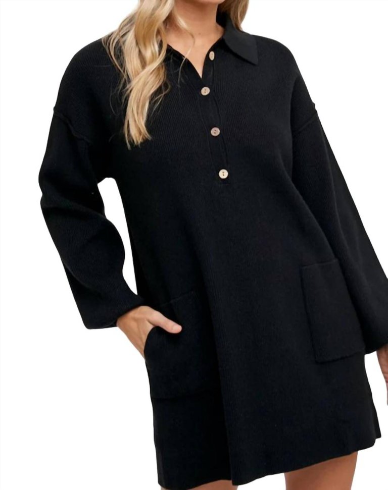 Anytime Ribbed Shirt Dress In Black - Black