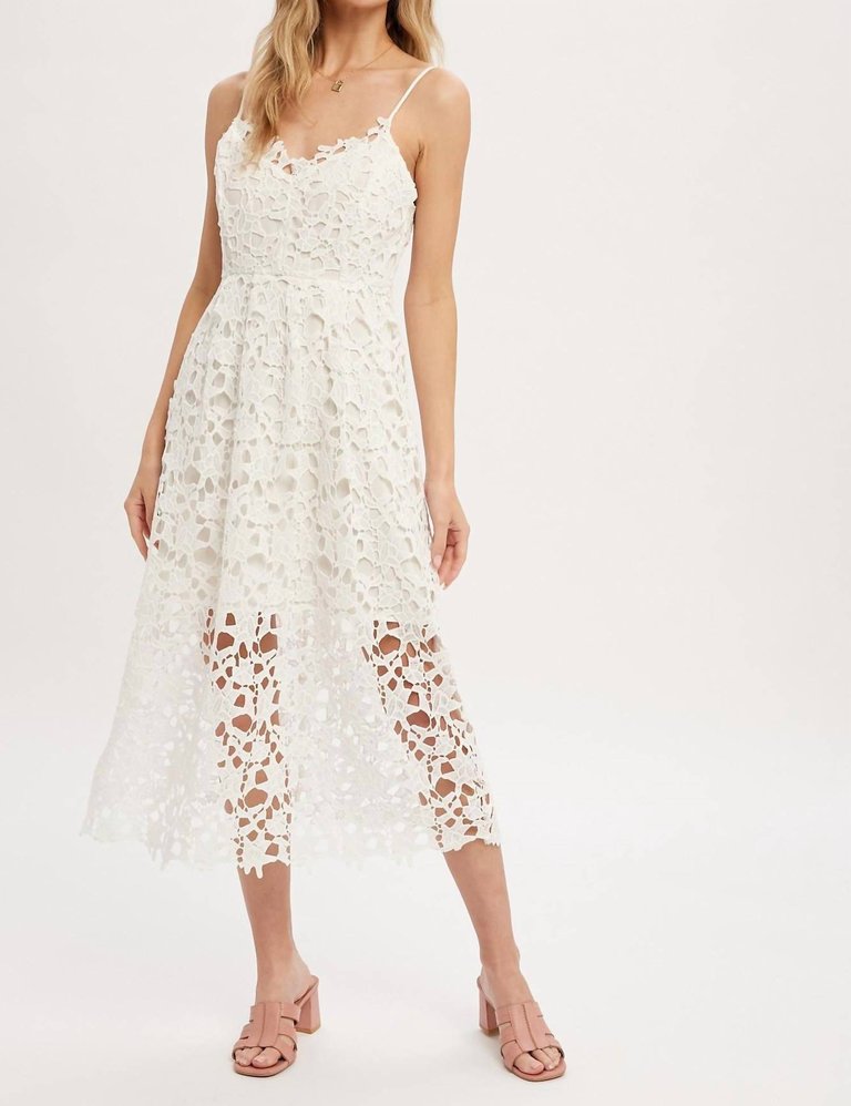 Crochet Lace Midi Dress - White