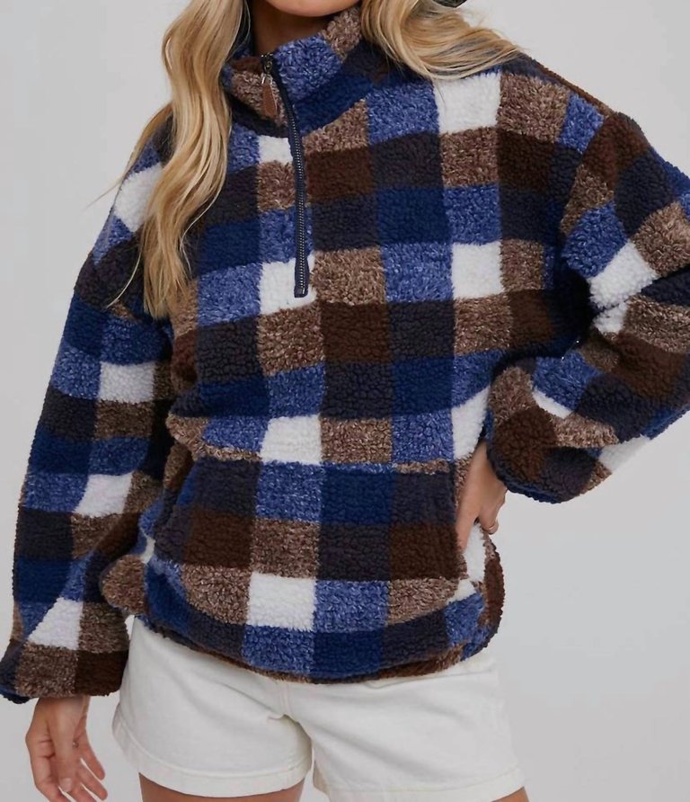 Half-Zip Sherpa Pullover - Plaid Print