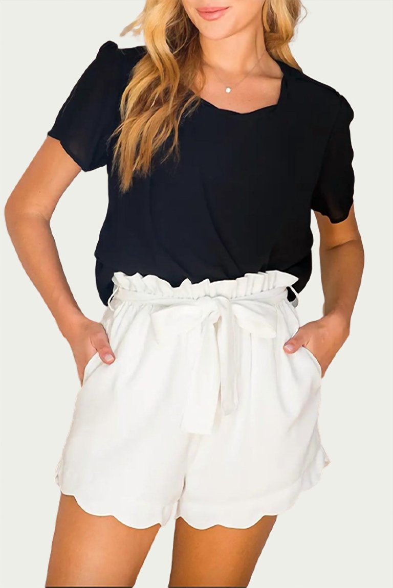 High-Waisted Scallop Trim Shorts - Ivory