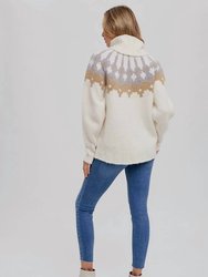 Print Turtleneck Sweater In Cream & Taupe