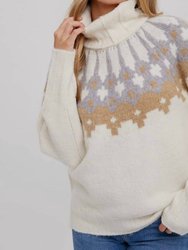 Print Turtleneck Sweater In Cream & Taupe