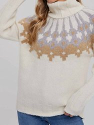 Print Turtleneck Sweater In Cream & Taupe