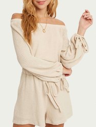Waffle-Knit Off-The Shoulder Romper - Oatmeal