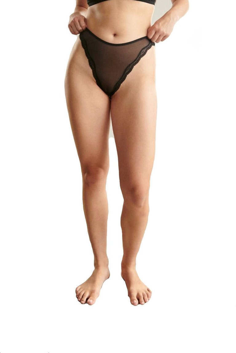 Lotus High Leg Thong Panty In Black - Black