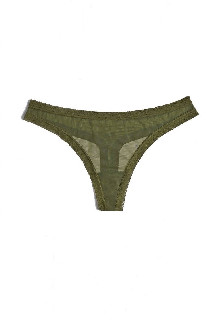 Mesh Lace Trim Thong Panty In Moss - Moss