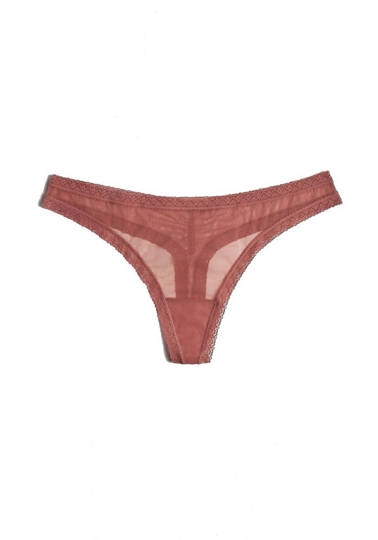 Mesh Lace Trim Thong Panty In Nutmeg - Nutmeg