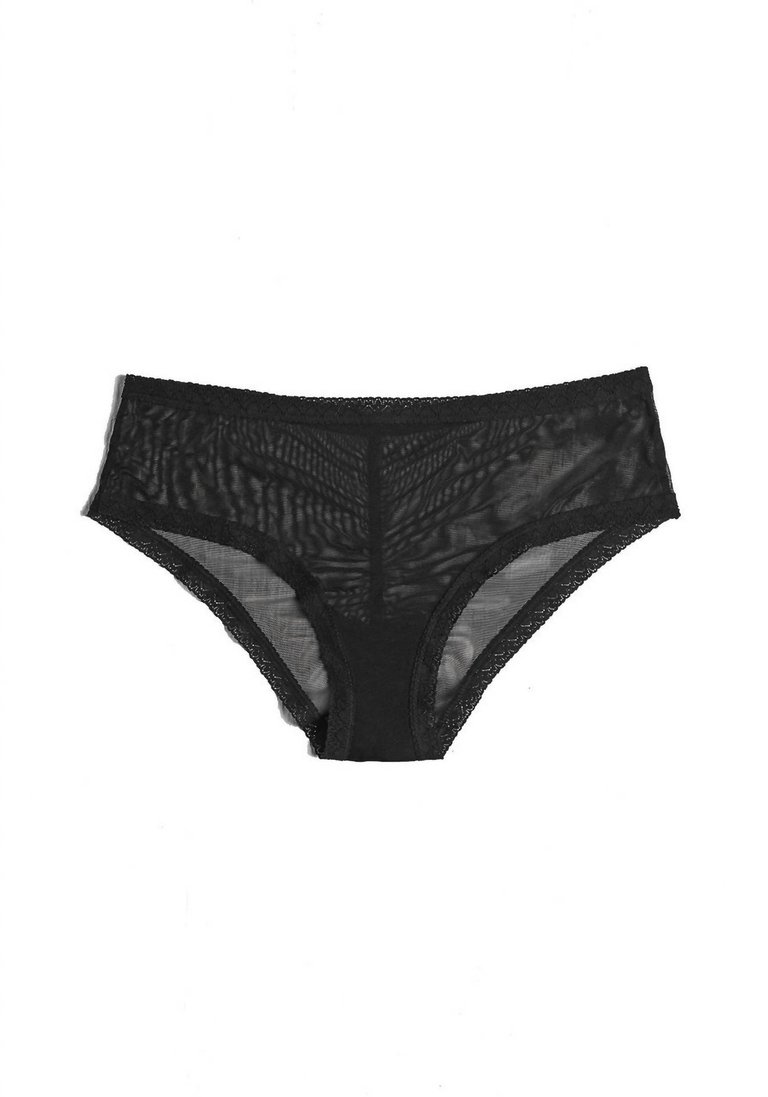 Women's Mesh Lace Trim Hipster Panty In Black - Black