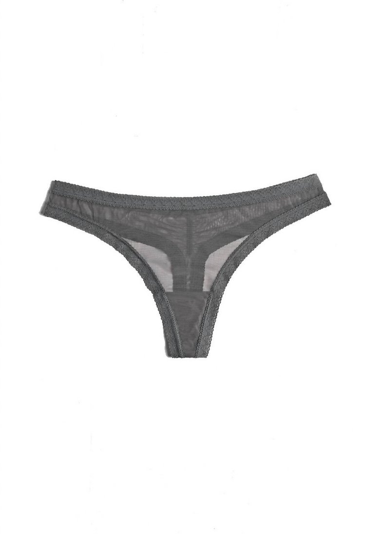 Women's Mesh Lace Trim Thong Panty In Lunar - Lunar