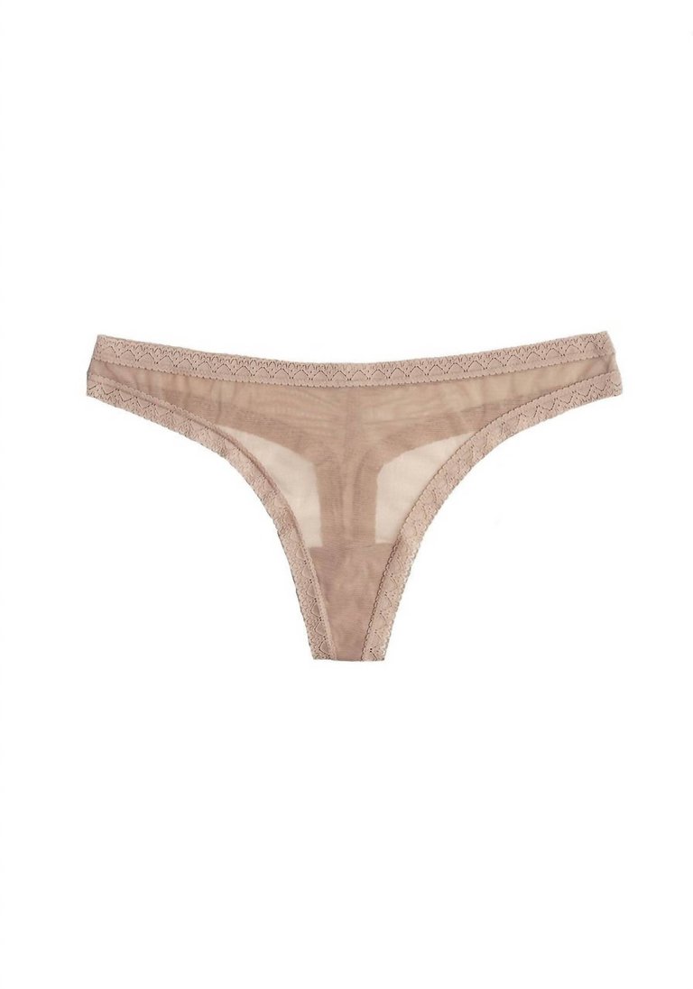 Women's Mesh Lace Trim Thong Panty In Malt - Malt