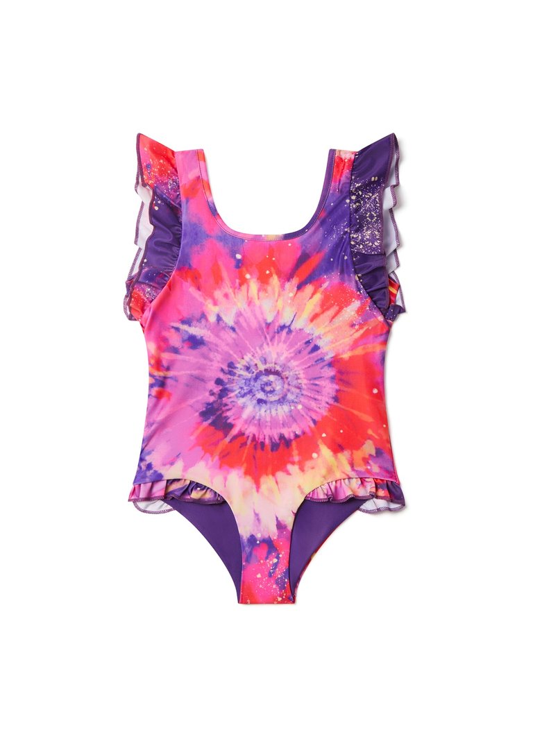 Bright Tie Dye Ruffle Swimsuit - Multi