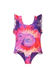 Bright Tie Dye Ruffle Swimsuit - Multi