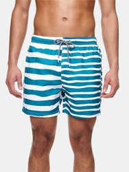 Double Stripe Swim Shorts - Teal/White