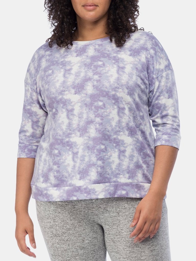 Cat Plus 3/4 Sleeve Tie Dye Top - Purple Tie Dye