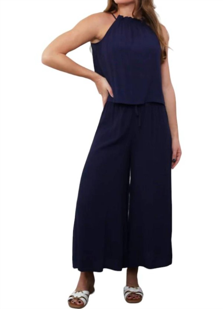 Jana Wide Leg Pants In Navy - Navy