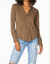 Long Sleeve Button Front Tee - Brown