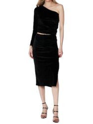 Midi Shirred Skirt With Slit - Black Velvet