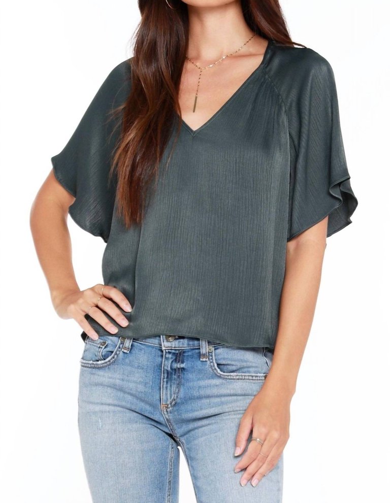 Short Sleeve Raglan Shirred Top - Deep Sage