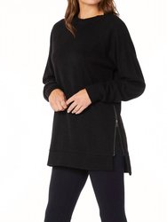 Zip Side Tunic Top - Black