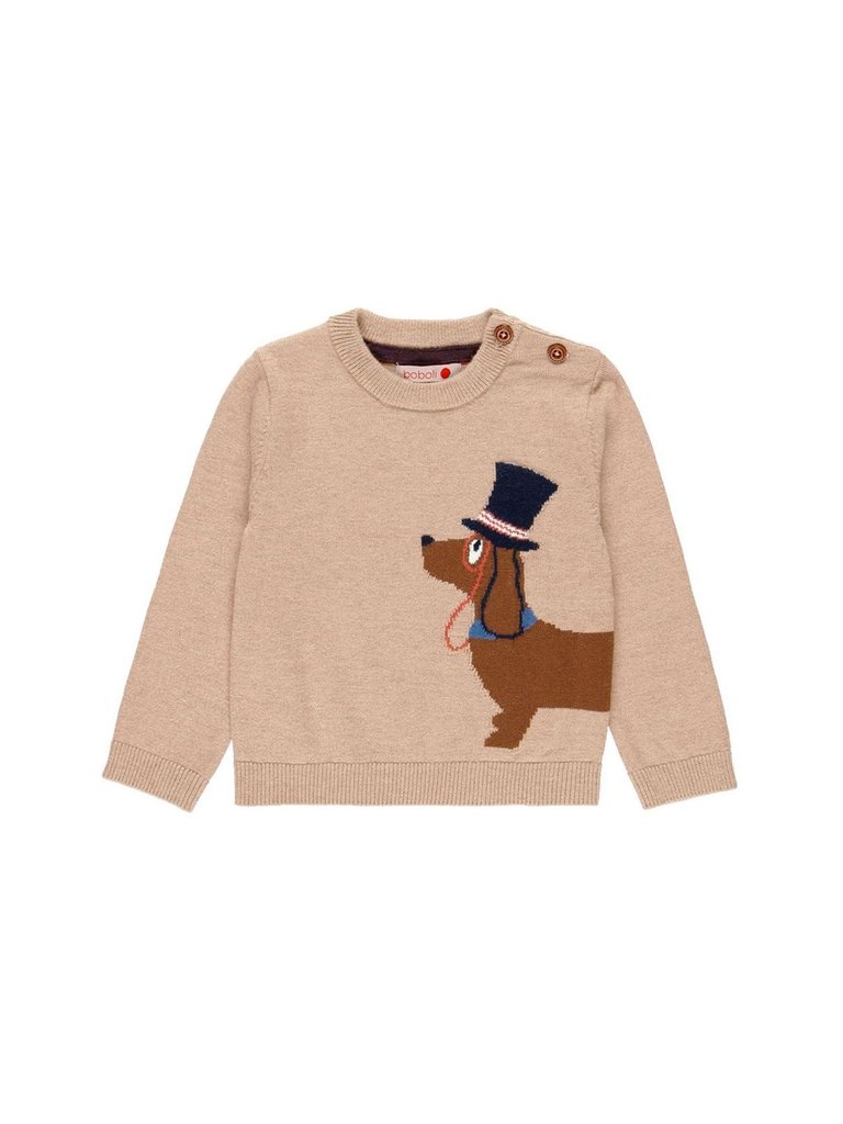 Beige Dachshund Graphic Sweater - Beige